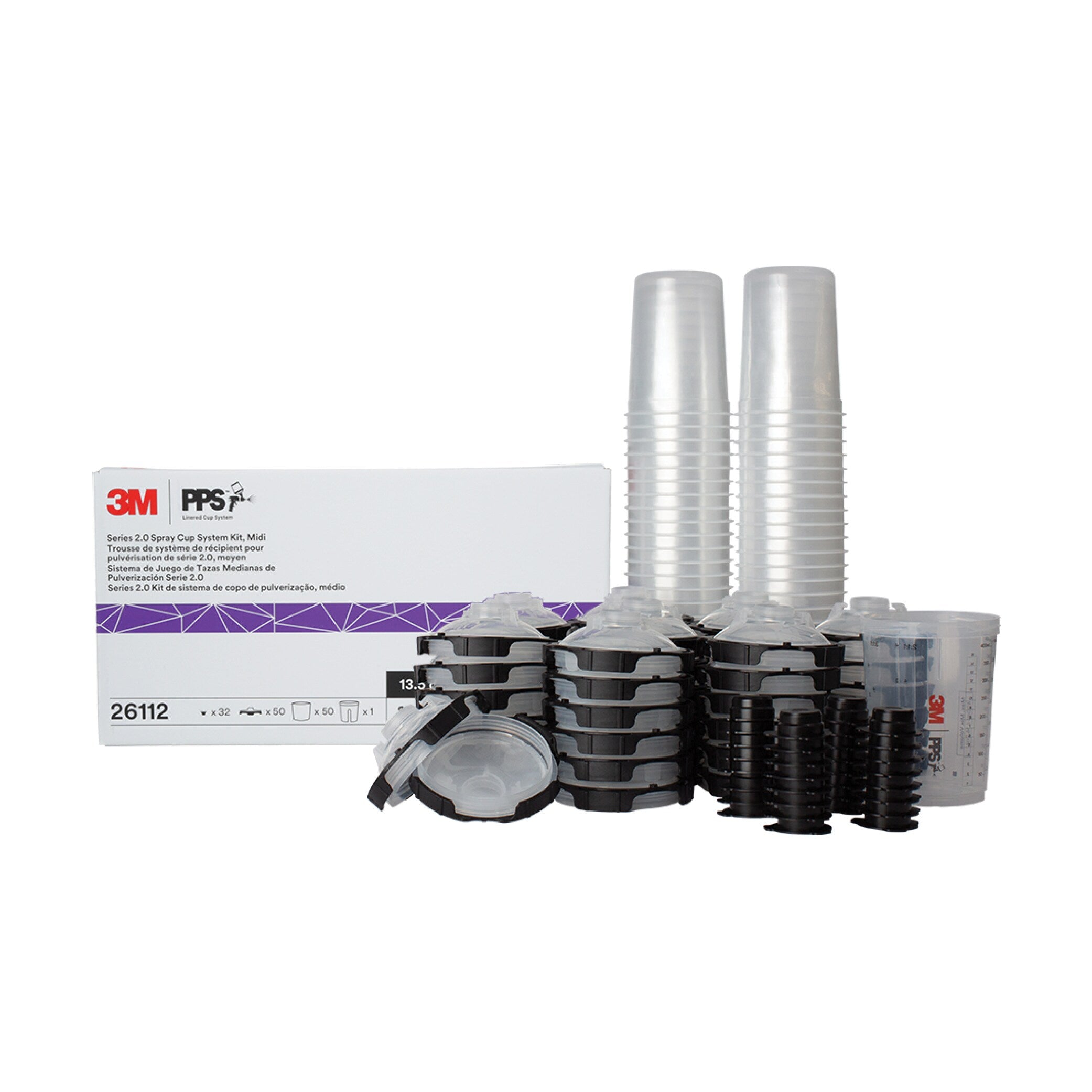 3M™ PPS™ Series 2.0 Spray Cup System Kit, 26112, Midi 13.5 fl oz, 50 Per