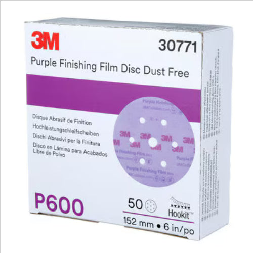 3M™ Purple Finishing Film Hookit™, 6 in, P600, 50 discs With Holes