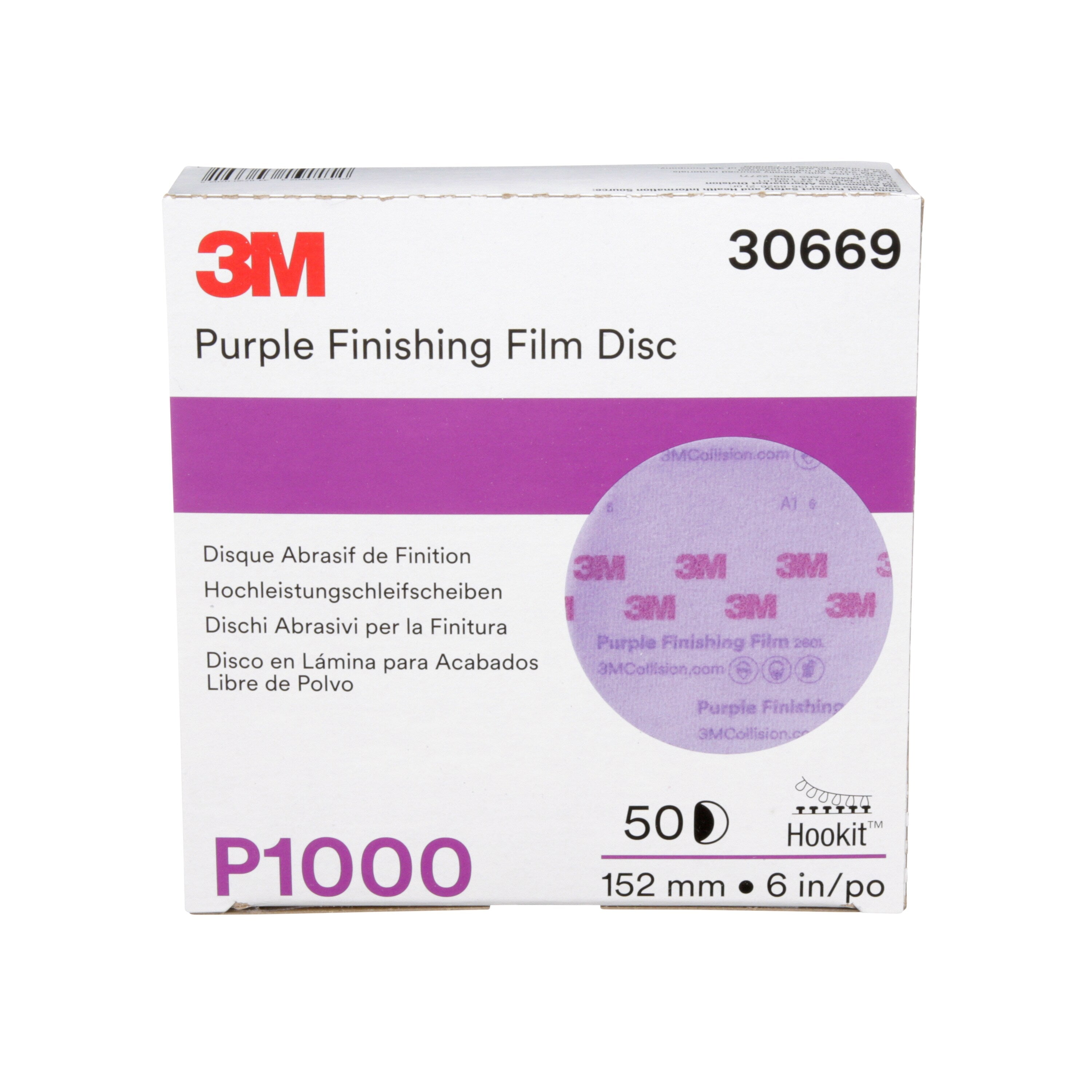 3M™ Hookit™ Purple Finishing Film Abrasive Disc 260L, 30569, 5 in, P1000, 50 discs