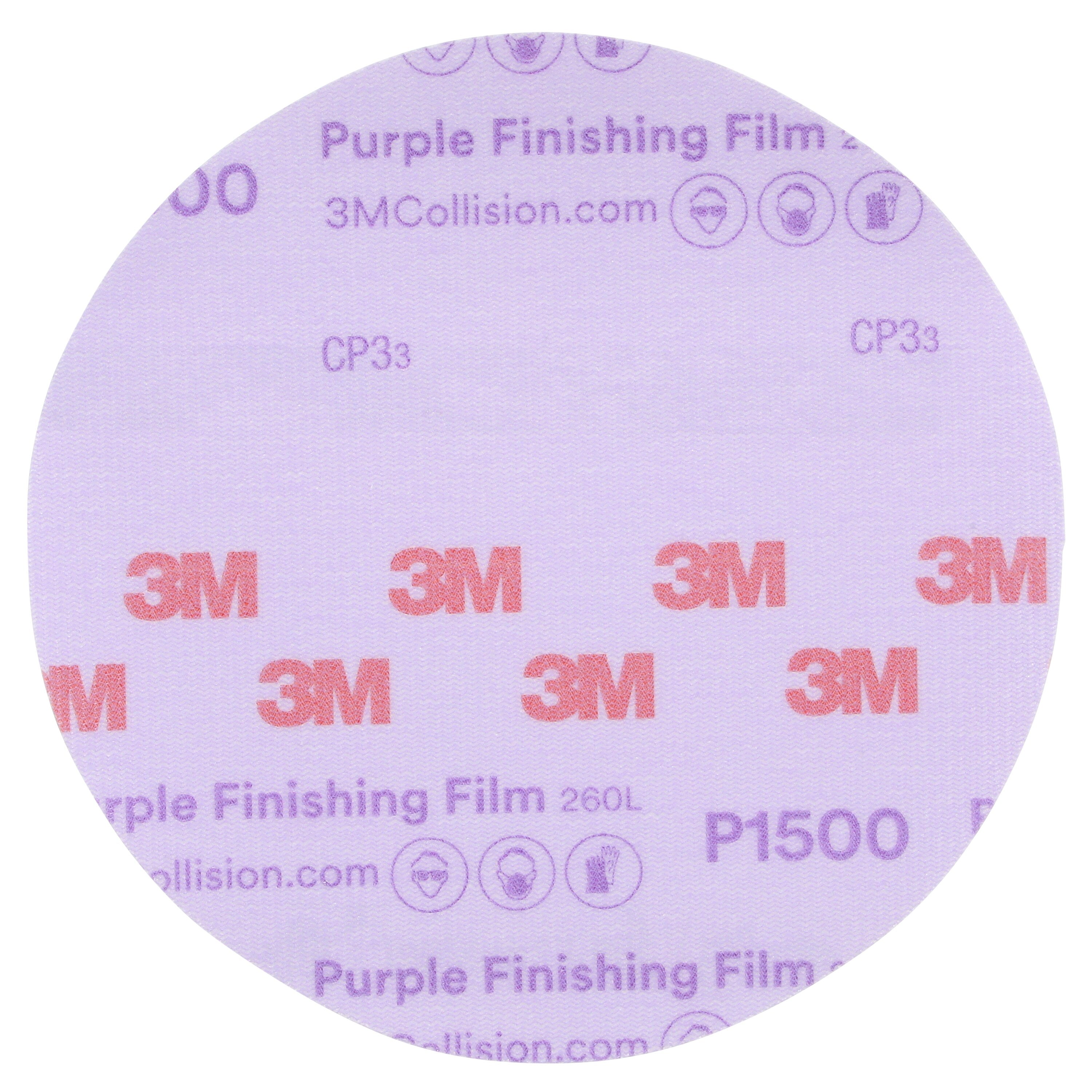 3M™ Hookit™ Purple Finishing Film Abrasive, 6 in, P1500, 50 discs