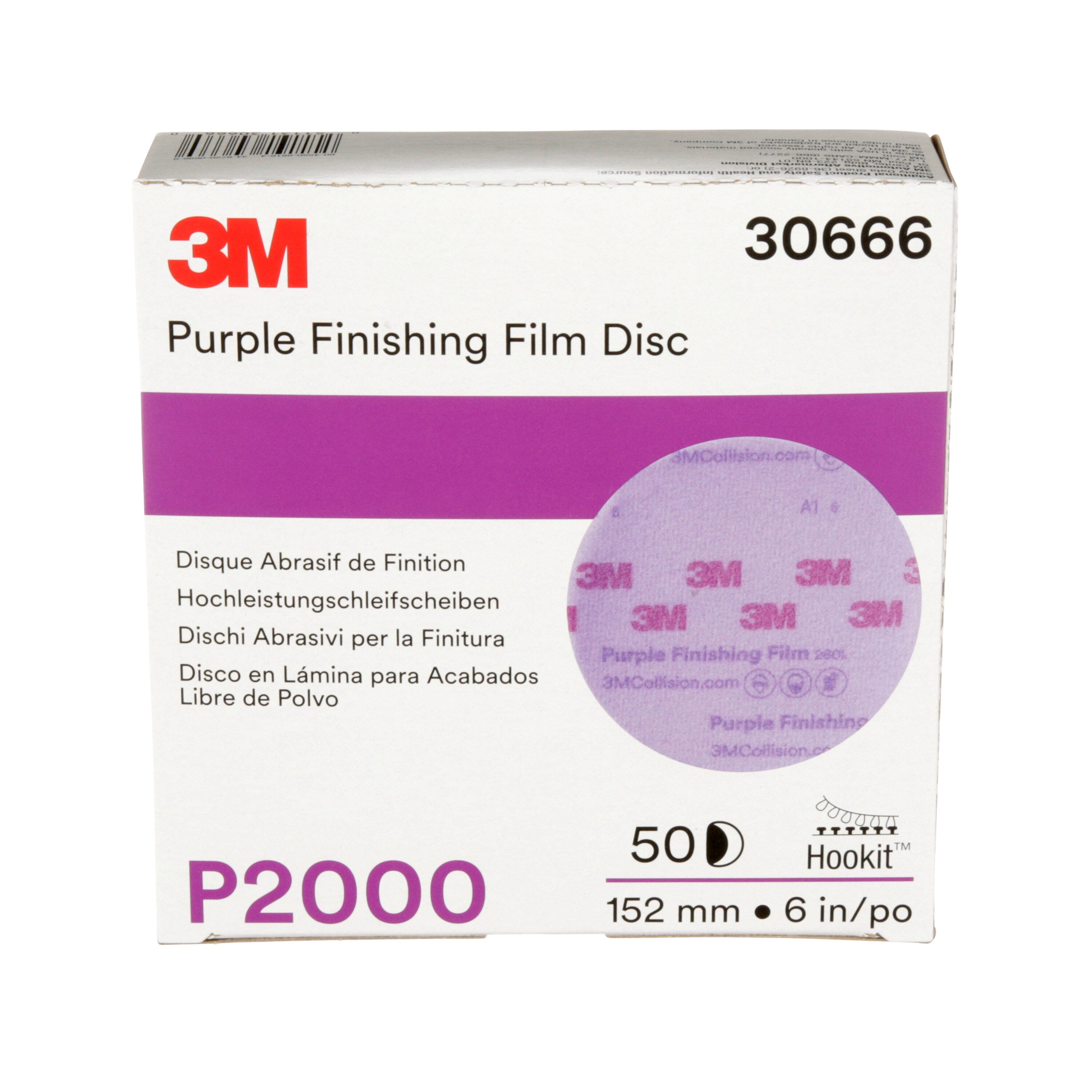 3M™ Hookit™ Purple Finishing Film Abrasive Disc 260L, 30666, 6 in, P2000, 50 discs per carton