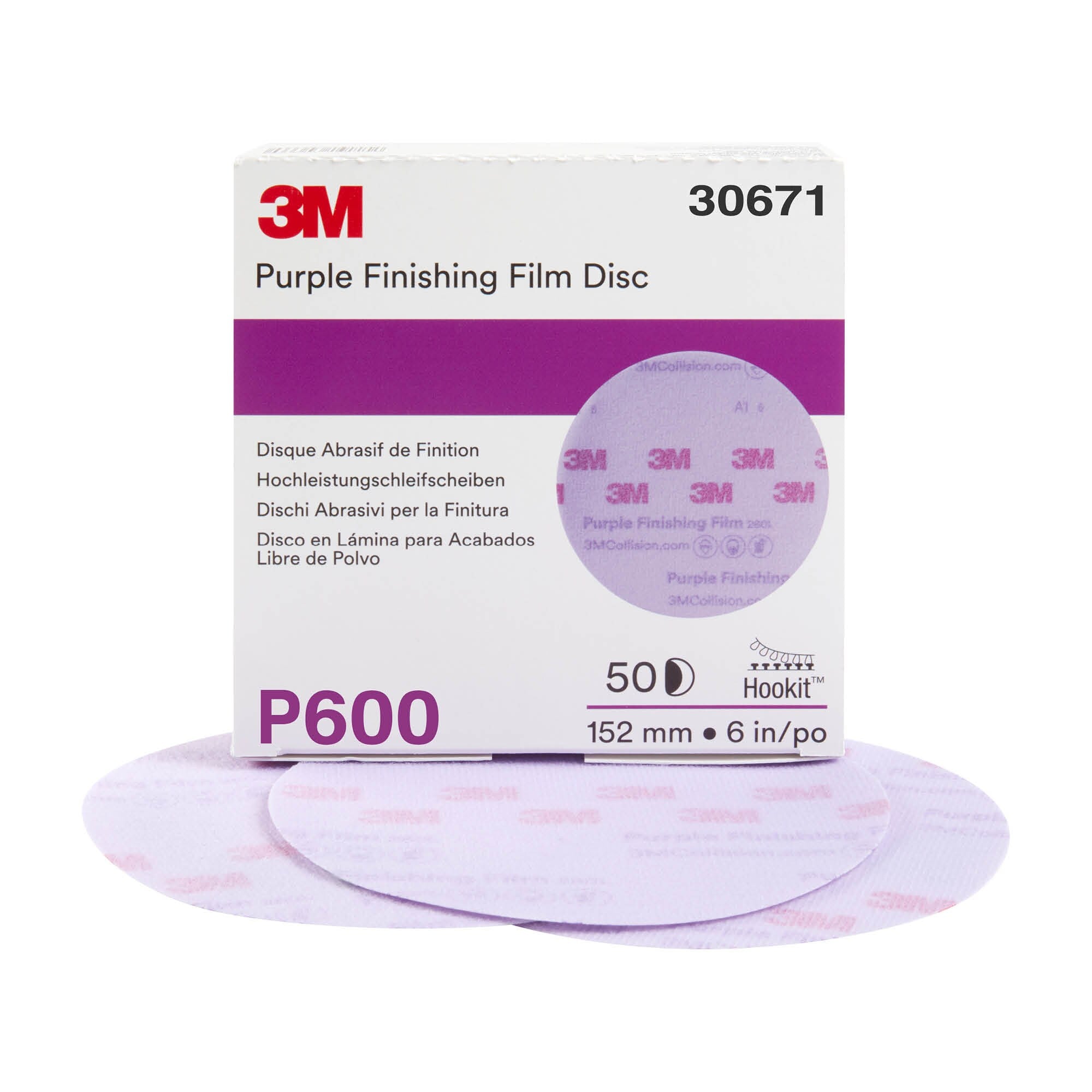 3M™ Hookit™ Purple Finishing Film Abrasive, 6 in, P600, 50 discs