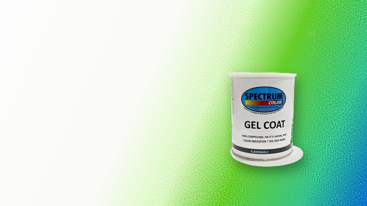 Spectrum Color gel coat can on a green and blue gradient